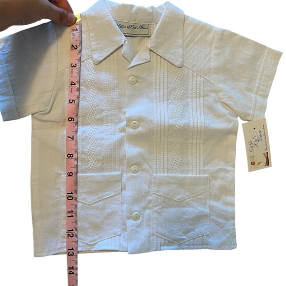 Little Kids Wear Cuban Guayabera Button Up Short Sleeve White Shirt Kids-NWT - Picture 7 of 9